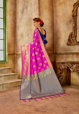 Blue Woven Art Silk Saree With Blouse 2