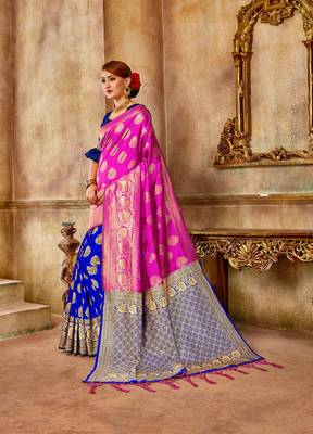 Blue Woven Art Silk Saree With Blouse 3