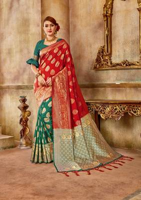 Turquoise Woven Art Silk Saree With Blouse 1