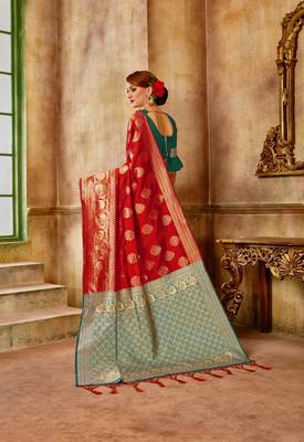 Turquoise Woven Art Silk Saree With Blouse 2
