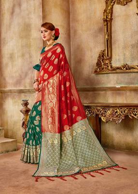 Turquoise Woven Art Silk Saree With Blouse 3