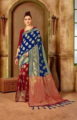 Red Woven Art Silk Saree With Blouse 1
