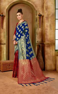 Red Woven Art Silk Saree With Blouse 3