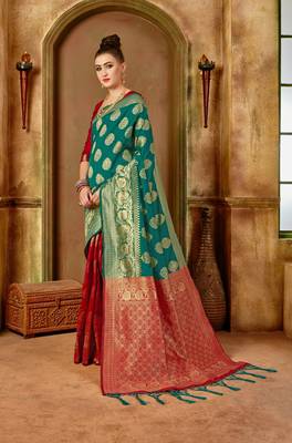 Red Woven Art Silk Saree With Blouse 3