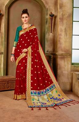 Red Woven Art Silk Saree With Blouse 1