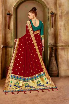 Red Woven Art Silk Saree With Blouse 2