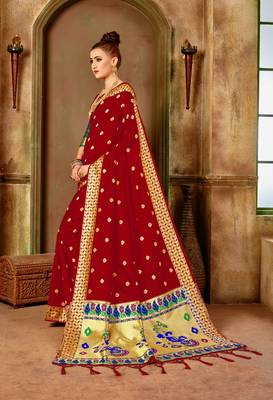 Red Woven Art Silk Saree With Blouse 3