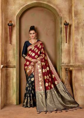 Black Woven Art Silk Saree With Blouse 1
