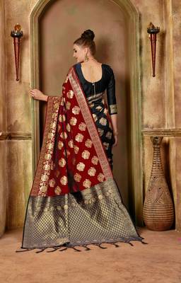 Black Woven Art Silk Saree With Blouse 2