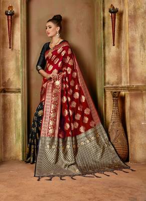 Black Woven Art Silk Saree With Blouse 3