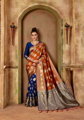 Blue Woven Art Silk Saree With Blouse 1