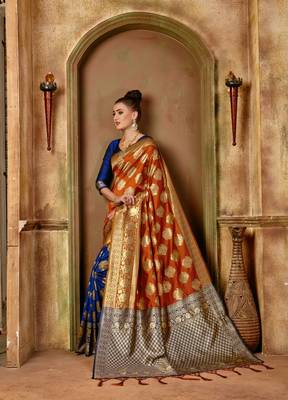 Blue Woven Art Silk Saree With Blouse 3