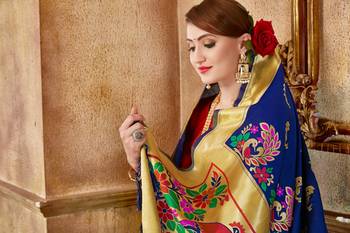 Navy Blue Woven Art Silk Saree With Blouse 5
