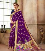 Purple Woven Art Silk Saree With Blouse