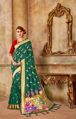 Turquoise Woven Art Silk Saree With Blouse 1