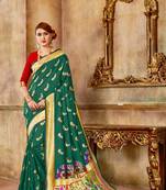 Turquoise Woven Art Silk Saree With Blouse