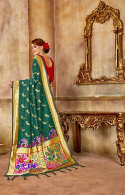 Turquoise Woven Art Silk Saree With Blouse 2