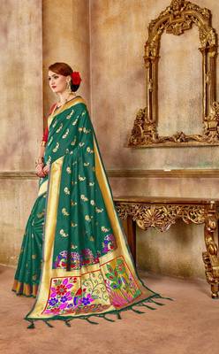 Turquoise Woven Art Silk Saree With Blouse 3