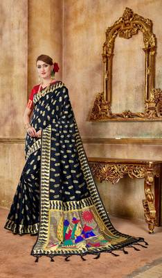 Black Woven Art Silk Saree With Blouse 1