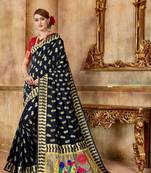 Black Woven Art Silk Saree With Blouse
