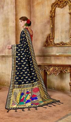 Black Woven Art Silk Saree With Blouse 2