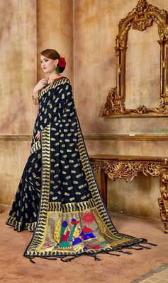 Black Woven Art Silk Saree With Blouse 3