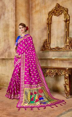 Pink Woven Art Silk Saree With Blouse 1