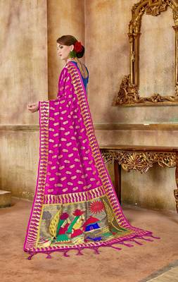 Pink Woven Art Silk Saree With Blouse 2