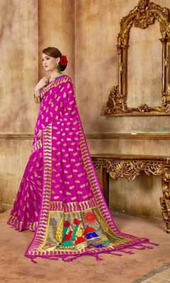 Pink Woven Art Silk Saree With Blouse 3