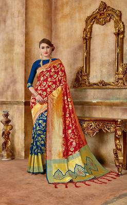 Navy Blue Woven Art Silk Saree With Blouse 1