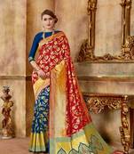Navy Blue Woven Art Silk Saree With Blouse