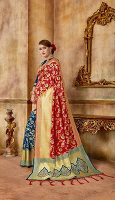 Navy Blue Woven Art Silk Saree With Blouse 3