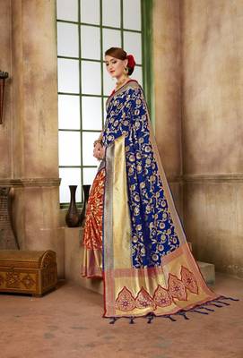 Orange Woven Art Silk Saree With Blouse 3