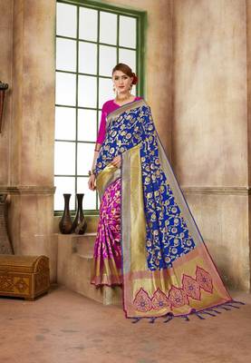 Pink Woven Art Silk Saree With Blouse 1