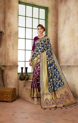 Purple Woven Art Silk Saree With Blouse 1