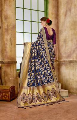 Purple Woven Art Silk Saree With Blouse 2