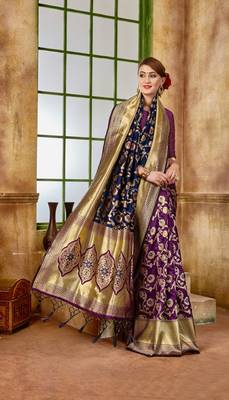 Purple Woven Art Silk Saree With Blouse 4