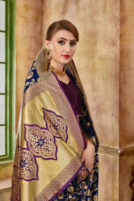 Purple Woven Art Silk Saree With Blouse 5