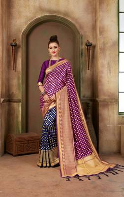 Purple Woven Art Silk Saree With Blouse 1