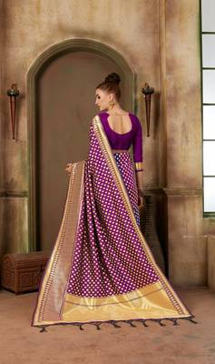 Purple Woven Art Silk Saree With Blouse 2
