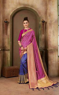 Pink Woven Art Silk Saree With Blouse 1