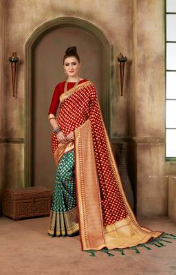 Red Woven Art Silk Saree With Blouse 1