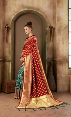 Red Woven Art Silk Saree With Blouse 3