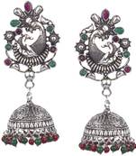Gorgeous Peacock Design Silver Plated Oxidised Brass Push Back Jhumki Earring For Women Brass Jhumki Earring