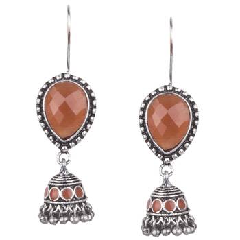 Admirable Oxidised Silver Orange Turquoise Stone With Beaded Dangling Earring For Women & Girls 1