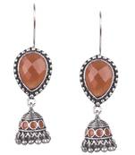 Admirable Oxidised Silver Orange Turquoise Stone With Beaded Dangling Earring For Women & Girls