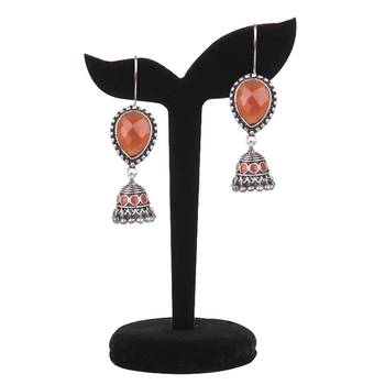 Admirable Oxidised Silver Orange Turquoise Stone With Beaded Dangling Earring For Women & Girls 3