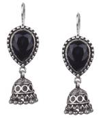Bewitching Oxidised Silver Black Turquoise Stone With Beaded Dangling Earring For Women & Girls