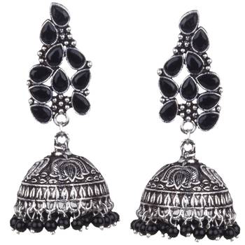 Classy  German Silver Lotus Design Beaded Dangling Jhumkhi For Women And Girls 1