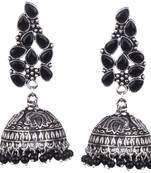 Classy  German Silver Lotus Design Beaded Dangling Jhumkhi For Women And Girls